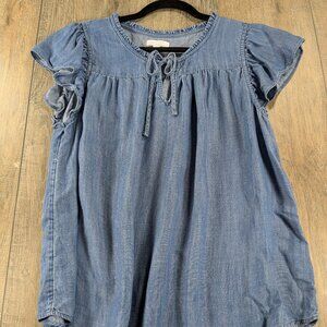 Lauren Conrad Top Womens Large Blue Chambray Flutter Sleeve Peasant BOHO Western